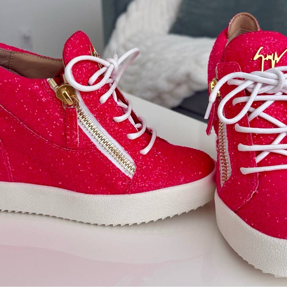 Giuseppe Zanotti Pink Glitter Wedge Sneakers size 37